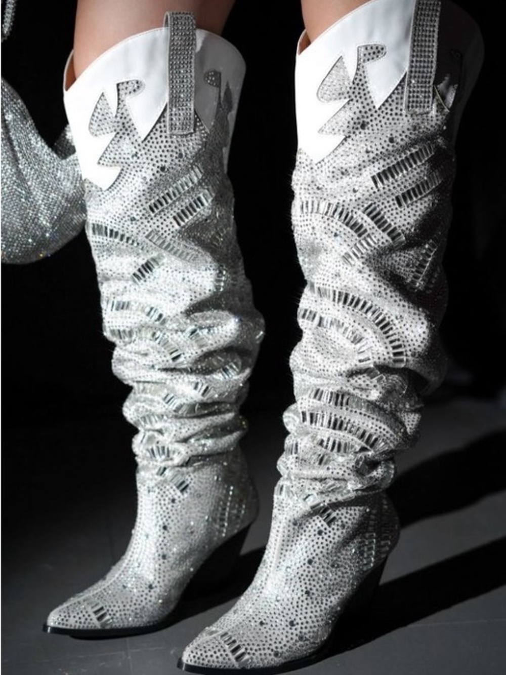 Cape Robbin White Crystal-Embellished Slouch Knee-High Boots